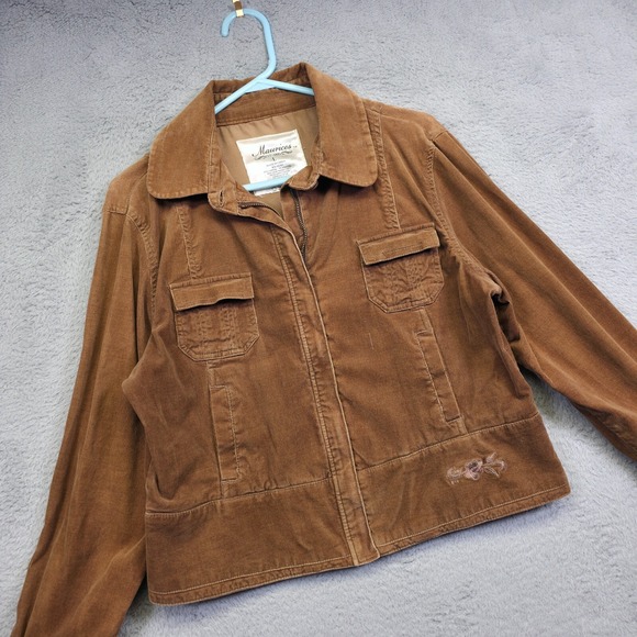 Maurices Jacket Womens L Brown Corduroy Floral Embroidered Utility Western Y2K - Picture 15 of 15